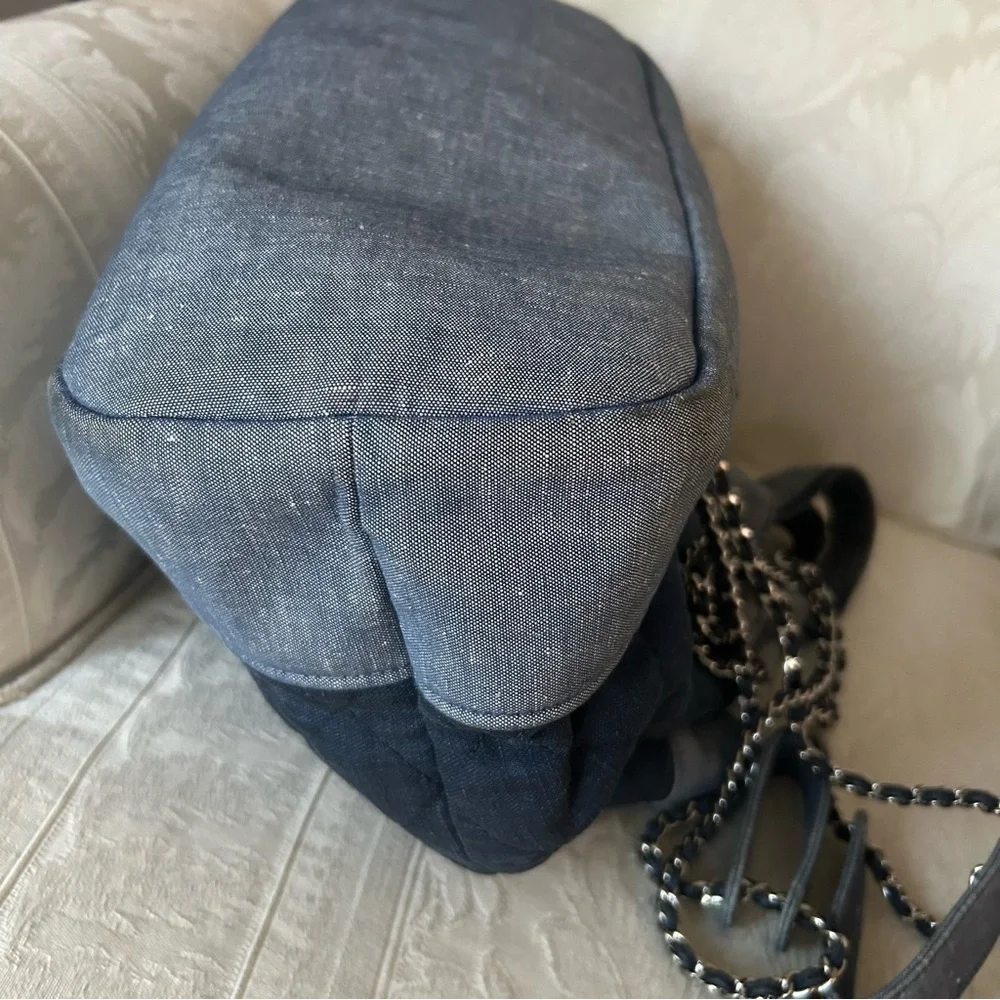 RARE！Chanel 2014 denim 2 tone medallion charm back pack bag/tote bag